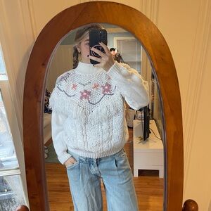 Cozy White Sweater with Pink Accents